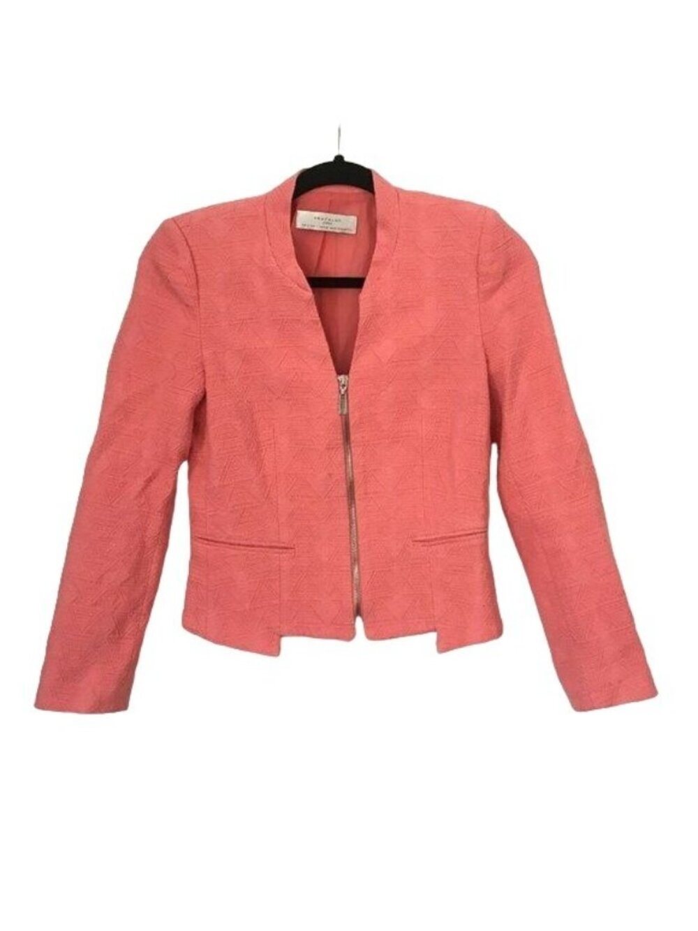 Zara Trafaluc Textured Coral Blazer Jacket Size S Full Zip Long Sleeve Slim Fit